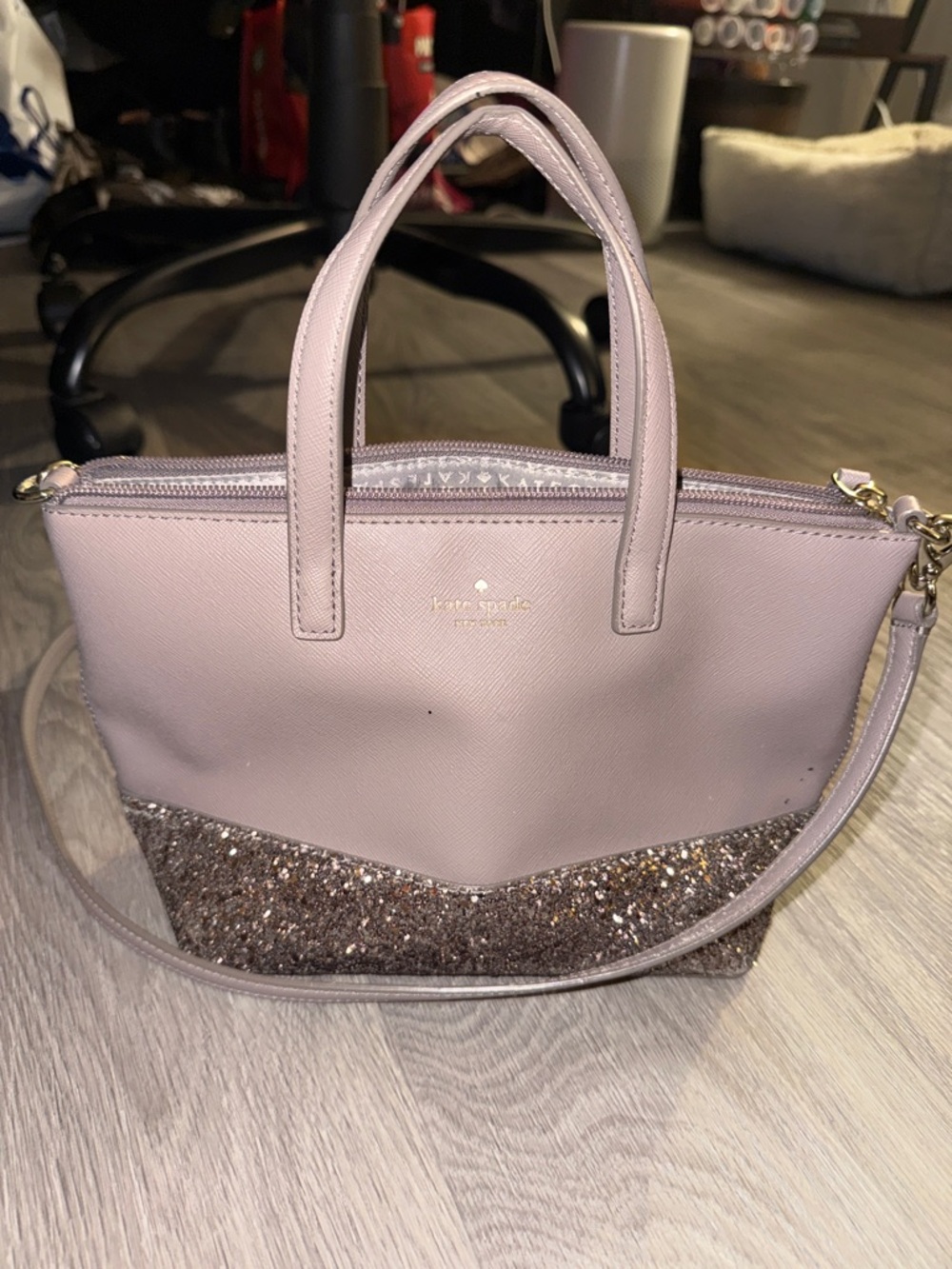 kate spade Taupe Two-Tone Glitter Satchel